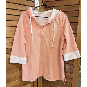 Soft Surroundings Women's Bali Beach Hooded Pull Over Top Large 3/4 sleeve